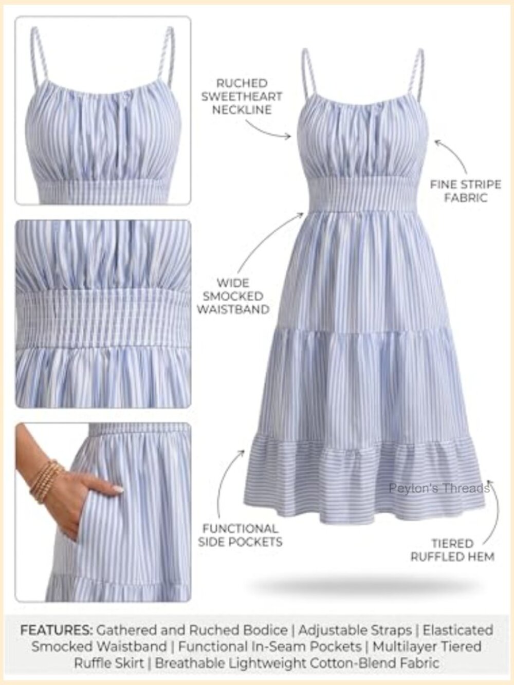 Striped Spaghetti Strap Mini Sundress, High Waist Ruffled - Picture 7 of 7